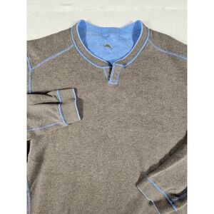 Tommy Bahama Mens Reversible Split Neck Sweatshirt Brown Blue XL Contrast Stitch